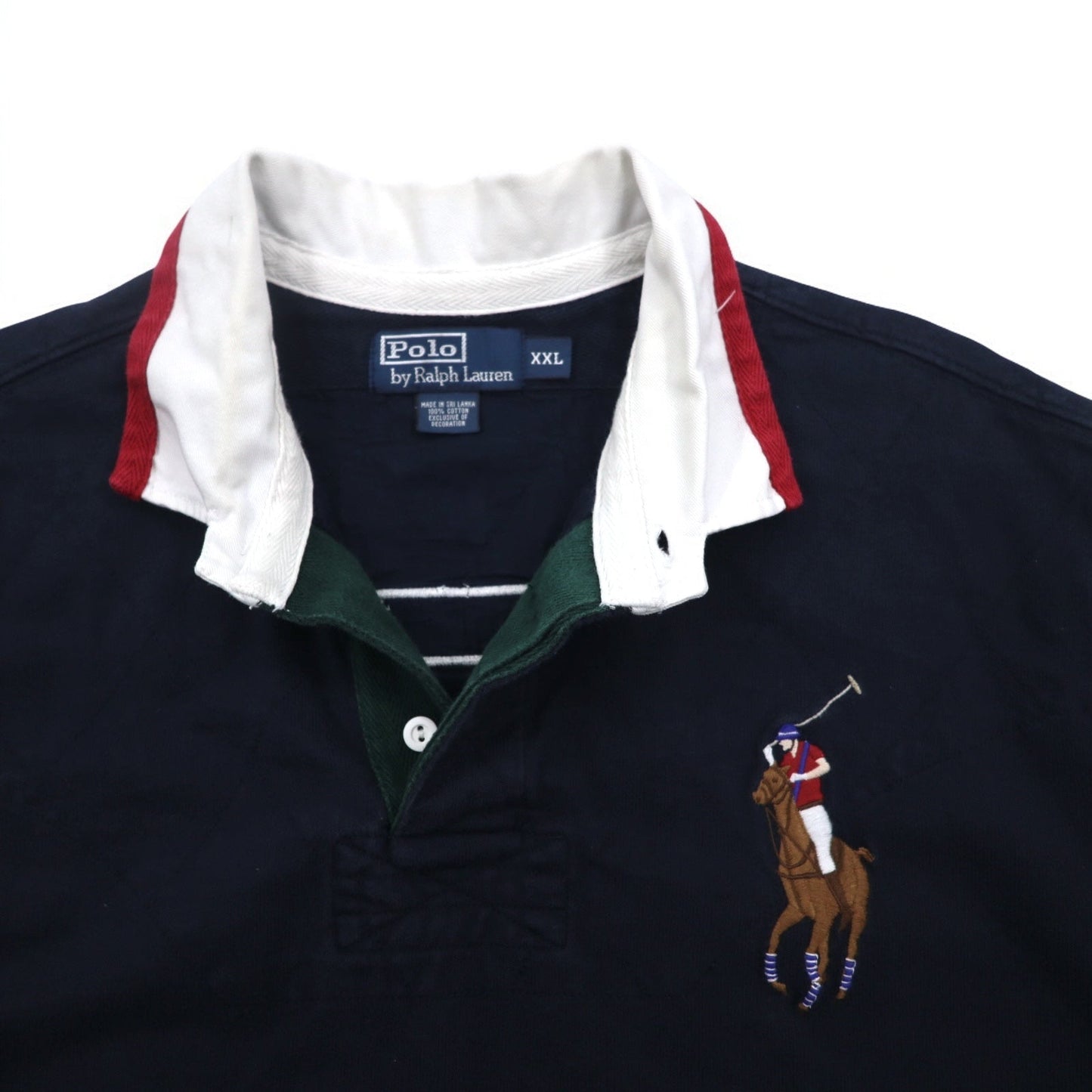 Polo by Ralph Lauren 90年代 ビッグポニー刺繍 ラガーシャツ XXL ネイビー ナンバリング エルボーパッチ スリランカ製