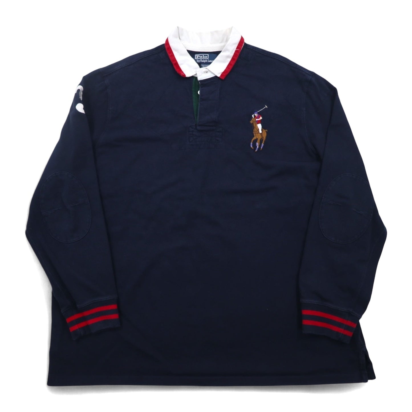 Polo by Ralph Lauren 90年代 ビッグポニー刺繍 ラガーシャツ XXL ネイビー ナンバリング エルボーパッチ スリランカ製