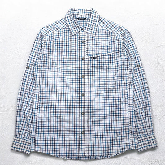 berghaus ドライテックシャツ M ホワイト ブルー チェック ポリエステル CHECKED SHIRT LS 20799