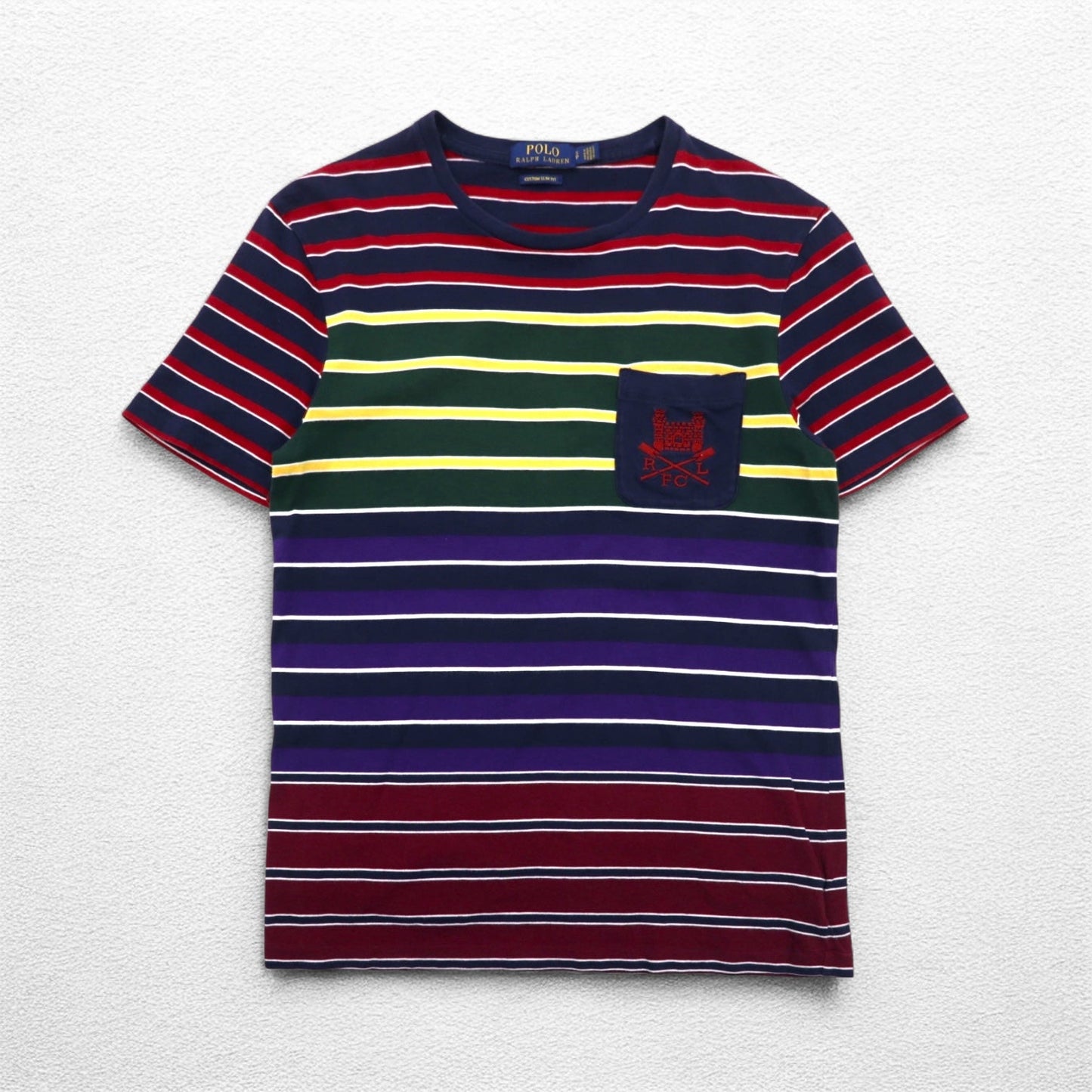 POLO RALPH LAUREN マルチボーダー ポケットTシャツ S マルチカラー コットン RLFC ロゴ刺繍 スリランカ製