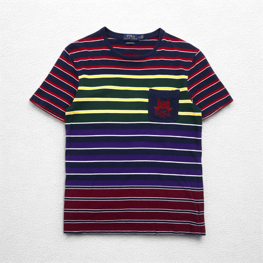 POLO RALPH LAUREN マルチボーダー ポケットTシャツ S マルチカラー コットン RLFC ロゴ刺繍 スリランカ製