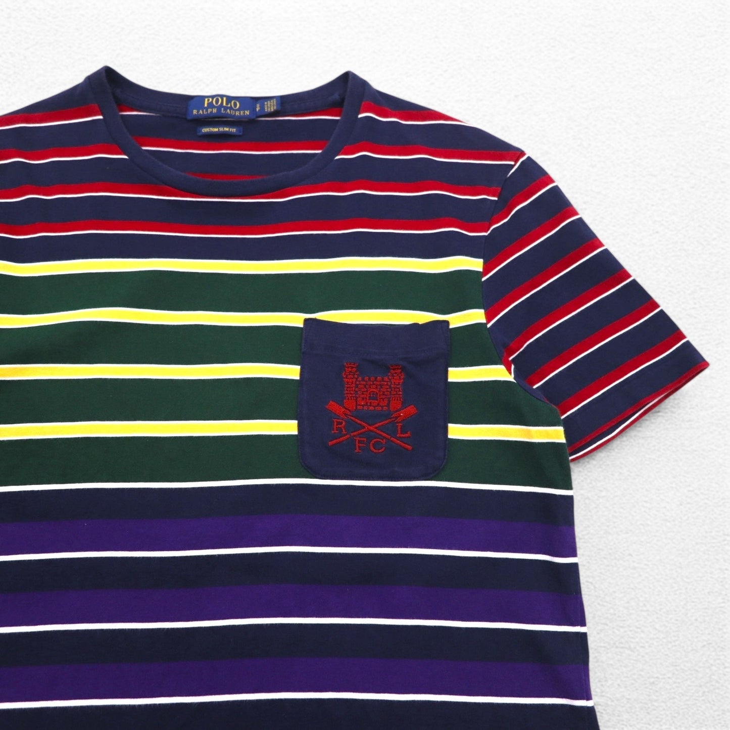 POLO RALPH LAUREN マルチボーダー ポケットTシャツ S マルチカラー コットン RLFC ロゴ刺繍 スリランカ製
