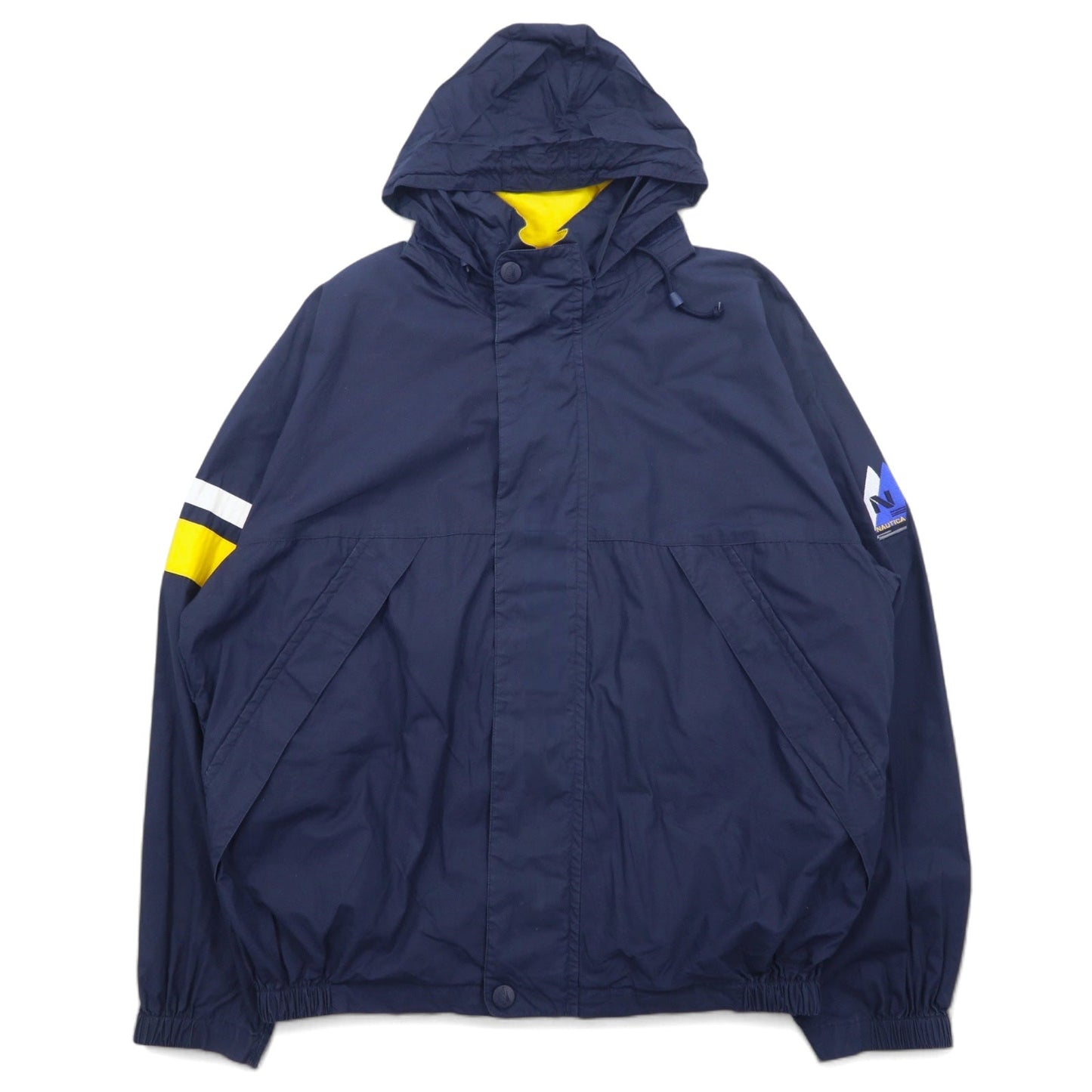nautica 90年代 セーリングジャケット ナイロンジャケット XL ネイビー コットン フード収納式 ロゴ刺繍