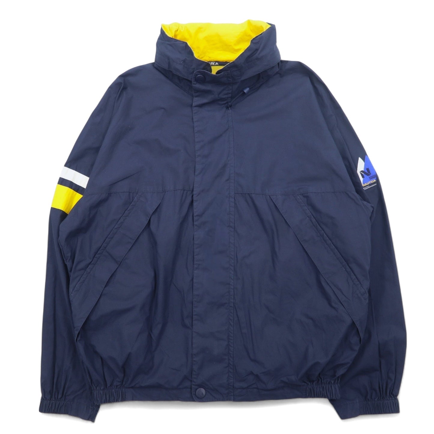 nautica 90年代 セーリングジャケット ナイロンジャケット XL ネイビー コットン フード収納式 ロゴ刺繍