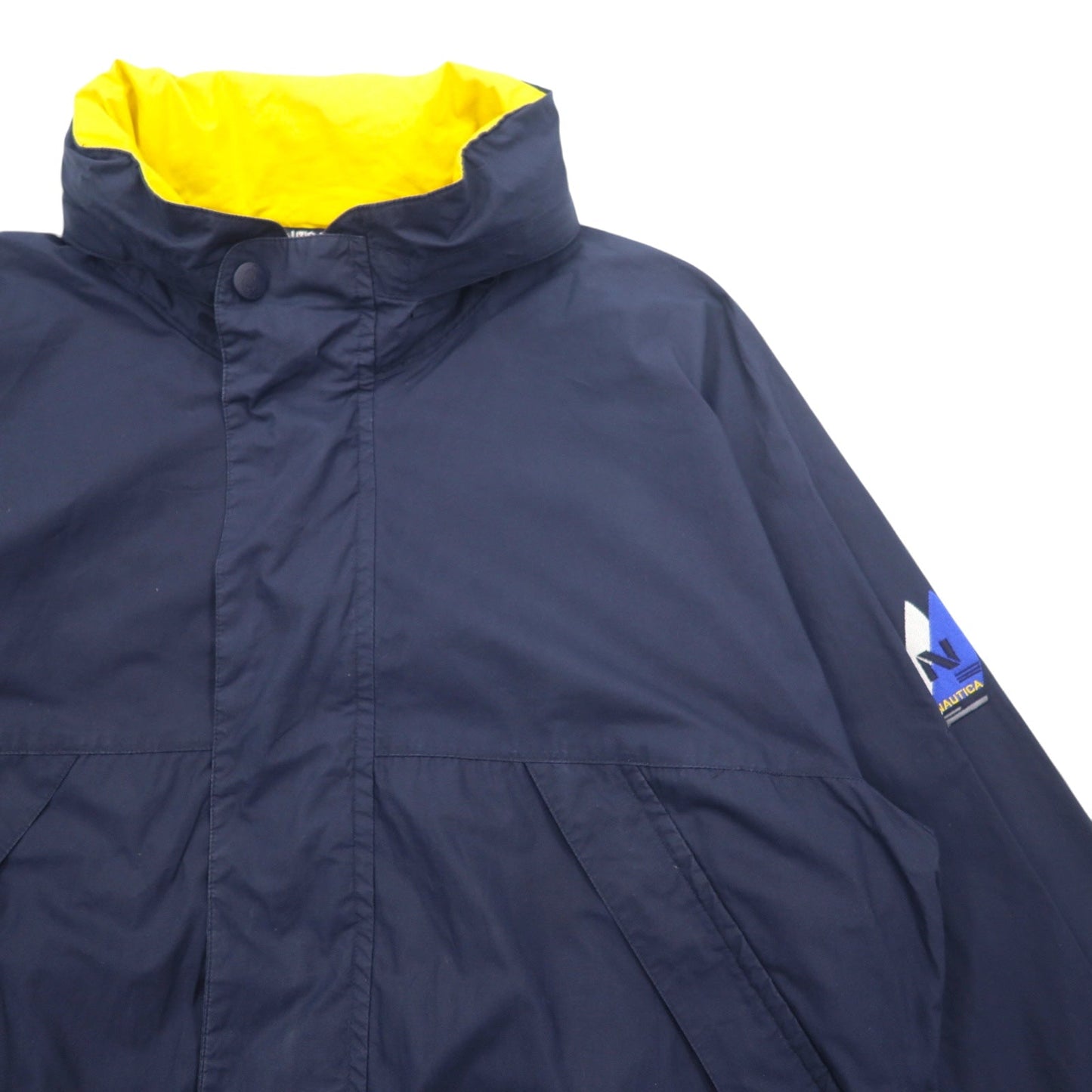 nautica 90年代 セーリングジャケット ナイロンジャケット XL ネイビー コットン フード収納式 ロゴ刺繍