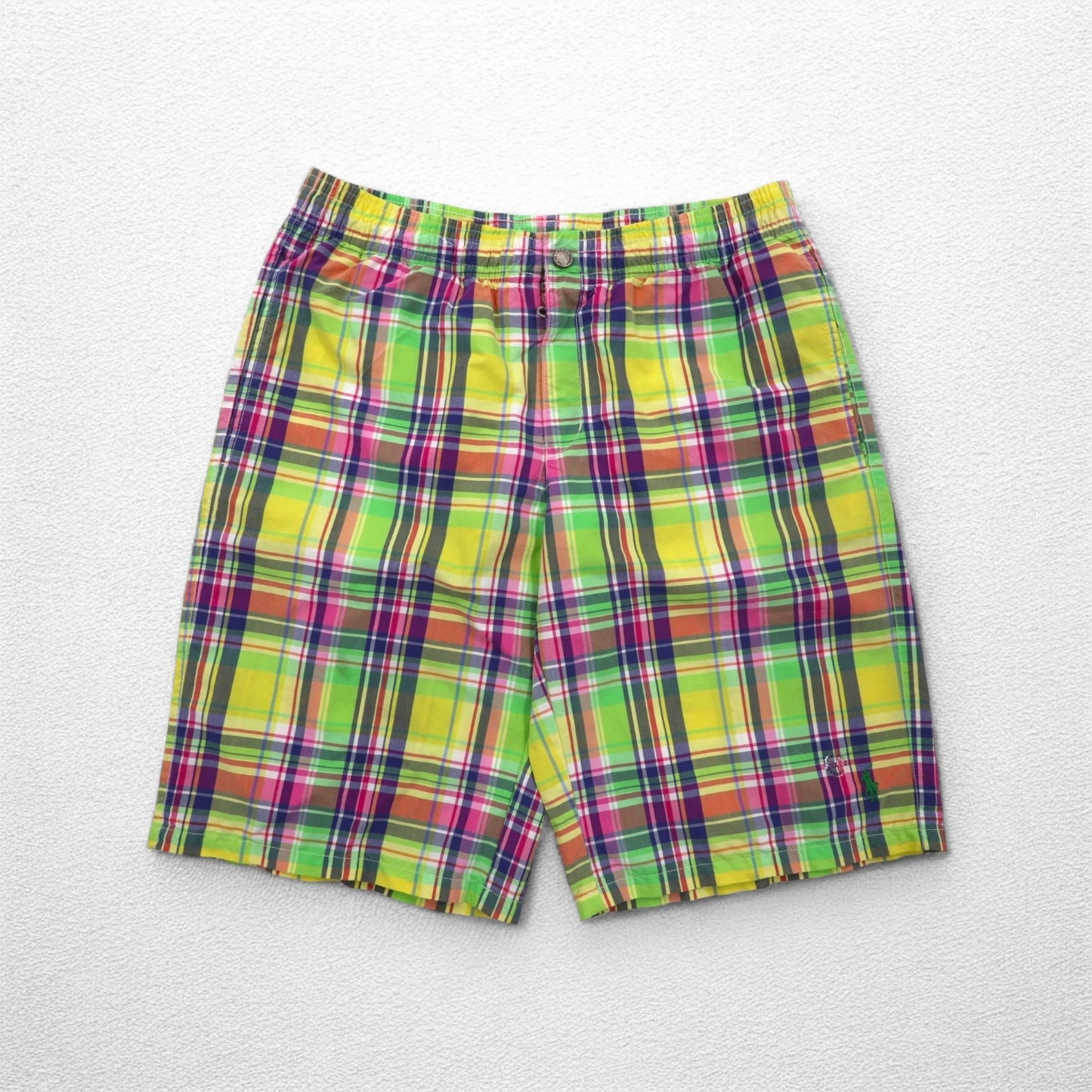 Polo by Ralph Lauren 水陸両用 マドラスチェック ショートパンツ ハーフパンツ L イエロー スモールポニー刺繍