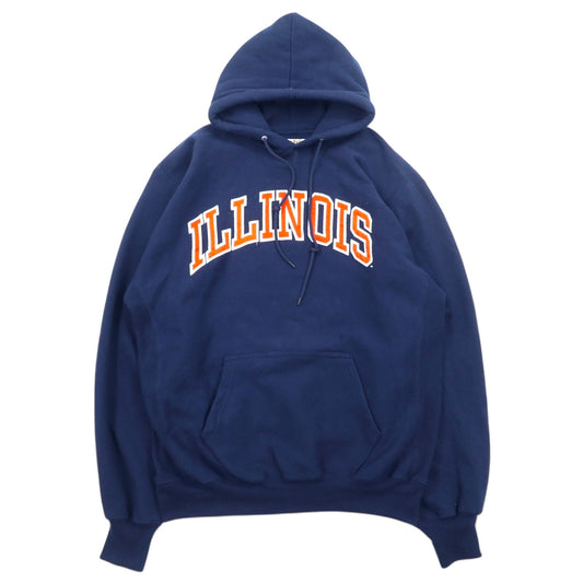 90年代 STEVE AND BARRY'S リバースウィーブ プルオーバー パーカー L ネイビー ポリエステル カレッジ ILLINOIS アーチロゴ ビッグサイズ