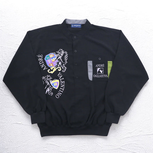 Vintage 90s Pullover Shirt ANDRE VALENTINO 90年代 バンドカラー プルオーバーシャツ L ブラック 刺繍