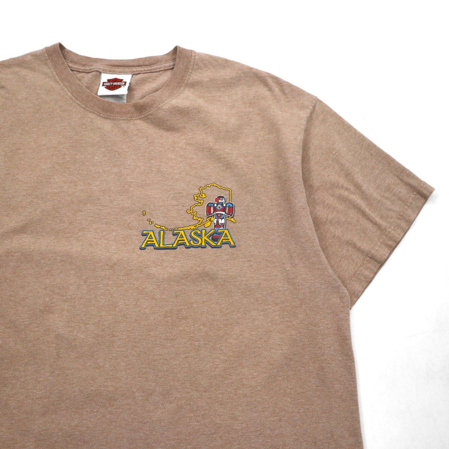 HARLEY DAVIDSON USA製 Hanes BEEFY-T プリント Tシャツ XL ベージュ コットン ALASKA