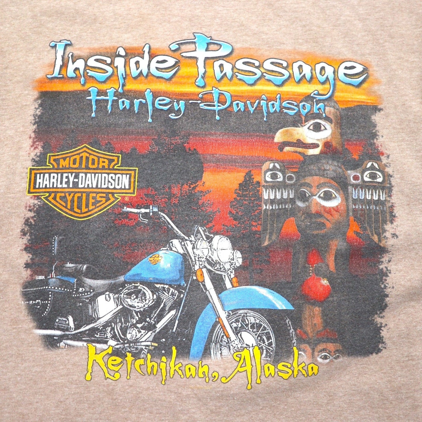 HARLEY DAVIDSON USA製 Hanes BEEFY-T プリント Tシャツ XL ベージュ コットン ALASKA