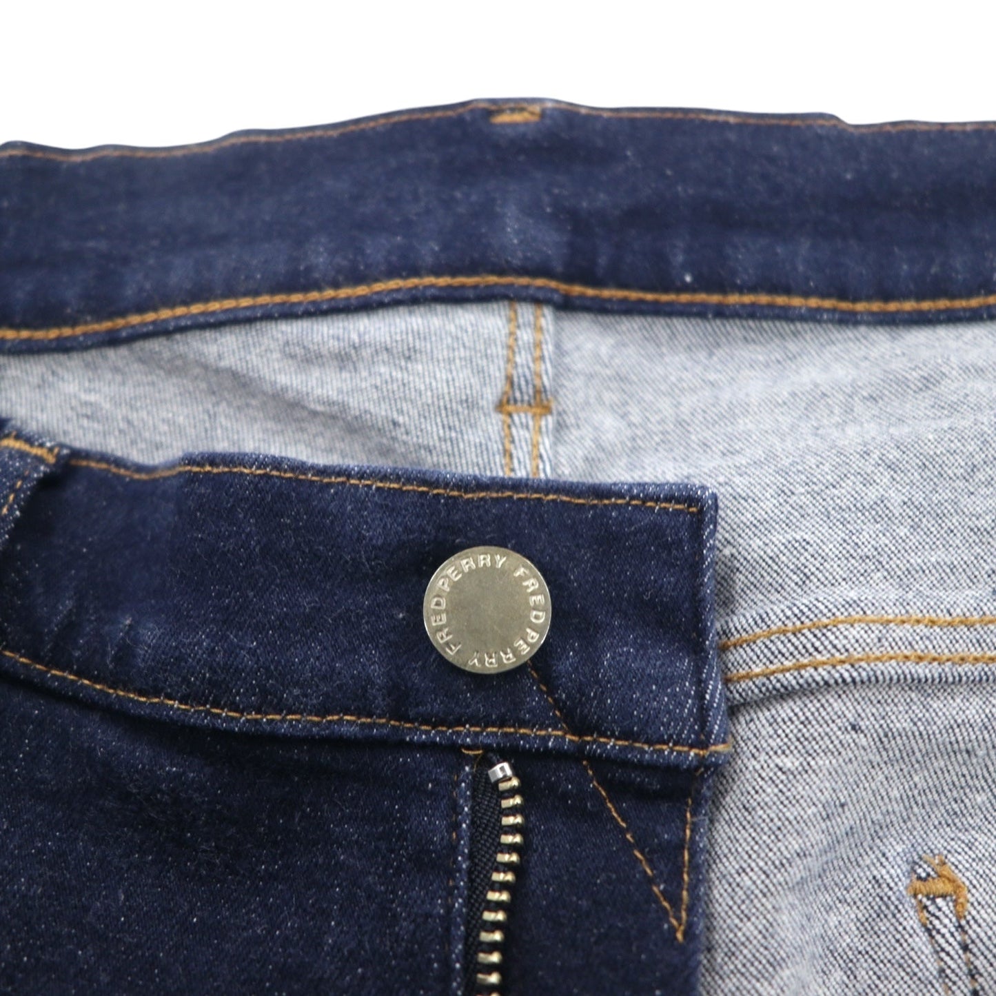 FRED PERRY スキニー デニムパンツ M インディゴ ブルー ストレッチ レザーパッチ F4456 日本製