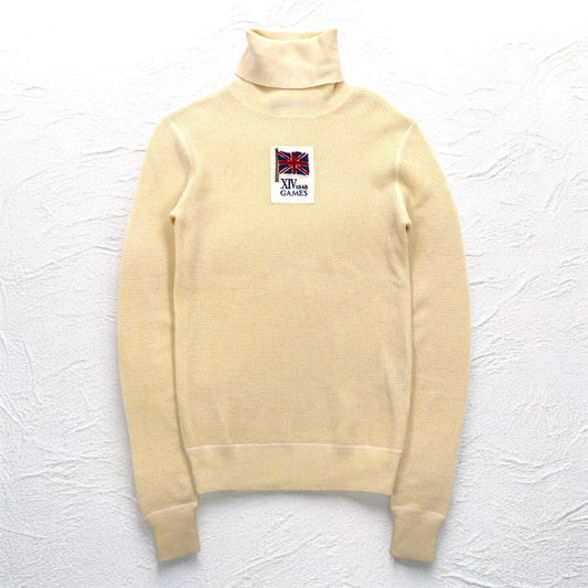 RALPH LAUREN タートルネック サーマルニット セーター M ホワイト ユニオンジャック 刺繍