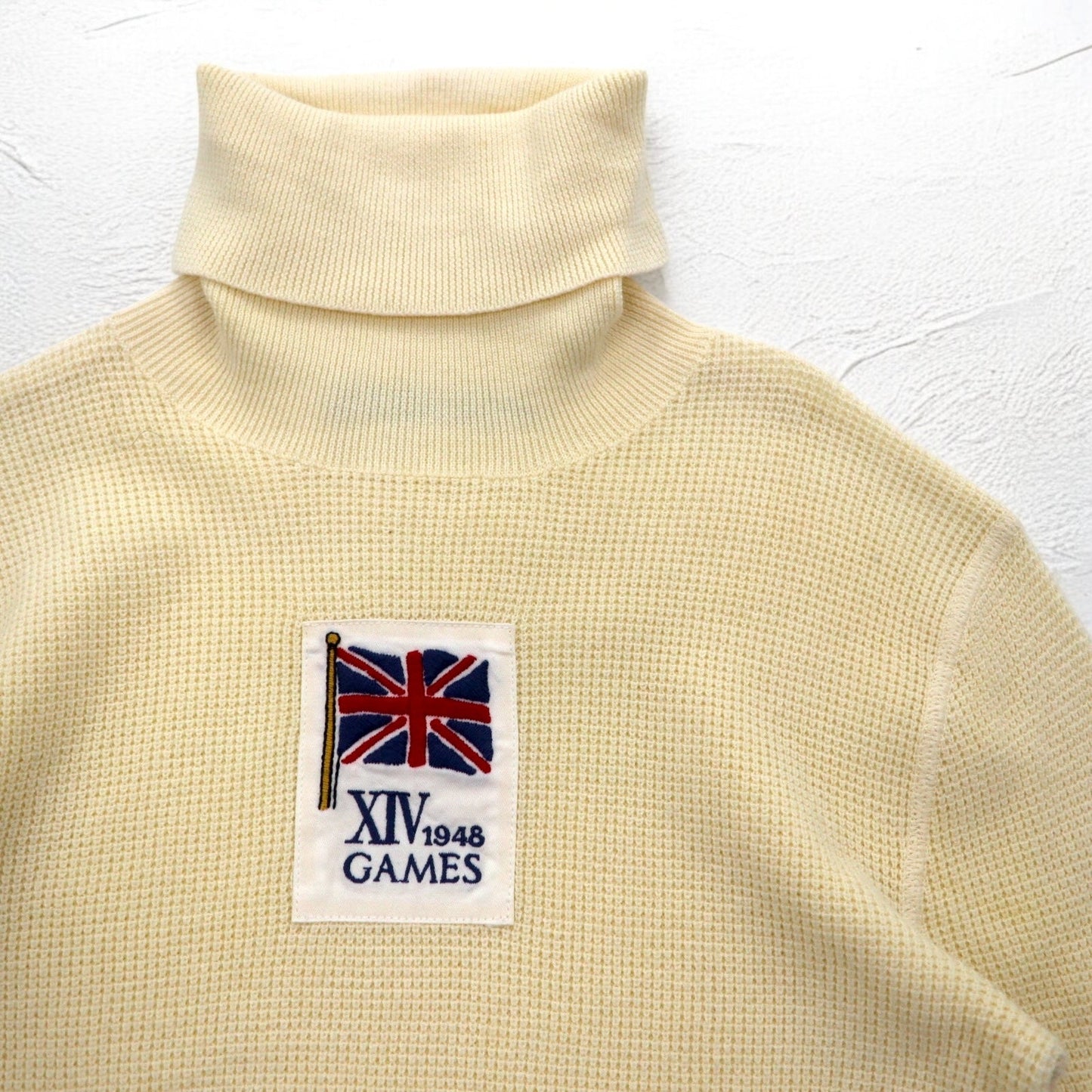 RALPH LAUREN タートルネック サーマルニット セーター M ホワイト ユニオンジャック 刺繍