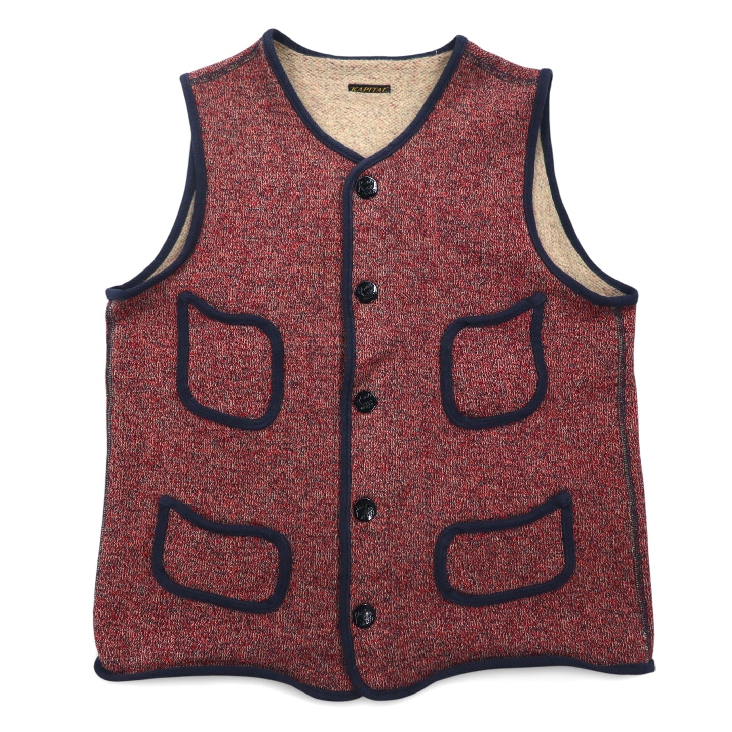 KAPITAL 裏毛 ビーチ クロス ベスト S レッド ネイビー パイピング スナップボタン 日本製