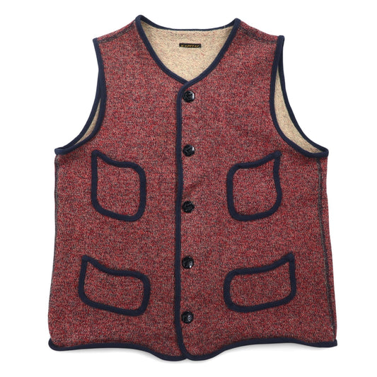 KAPITAL 裏毛 ビーチ クロス ベスト S レッド ネイビー パイピング スナップボタン 日本製