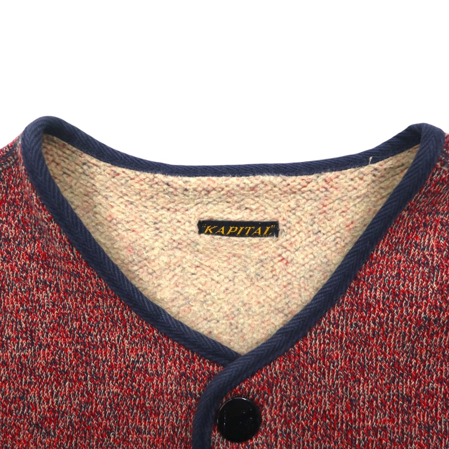 KAPITAL 裏毛 ビーチ クロス ベスト S レッド ネイビー パイピング スナップボタン 日本製