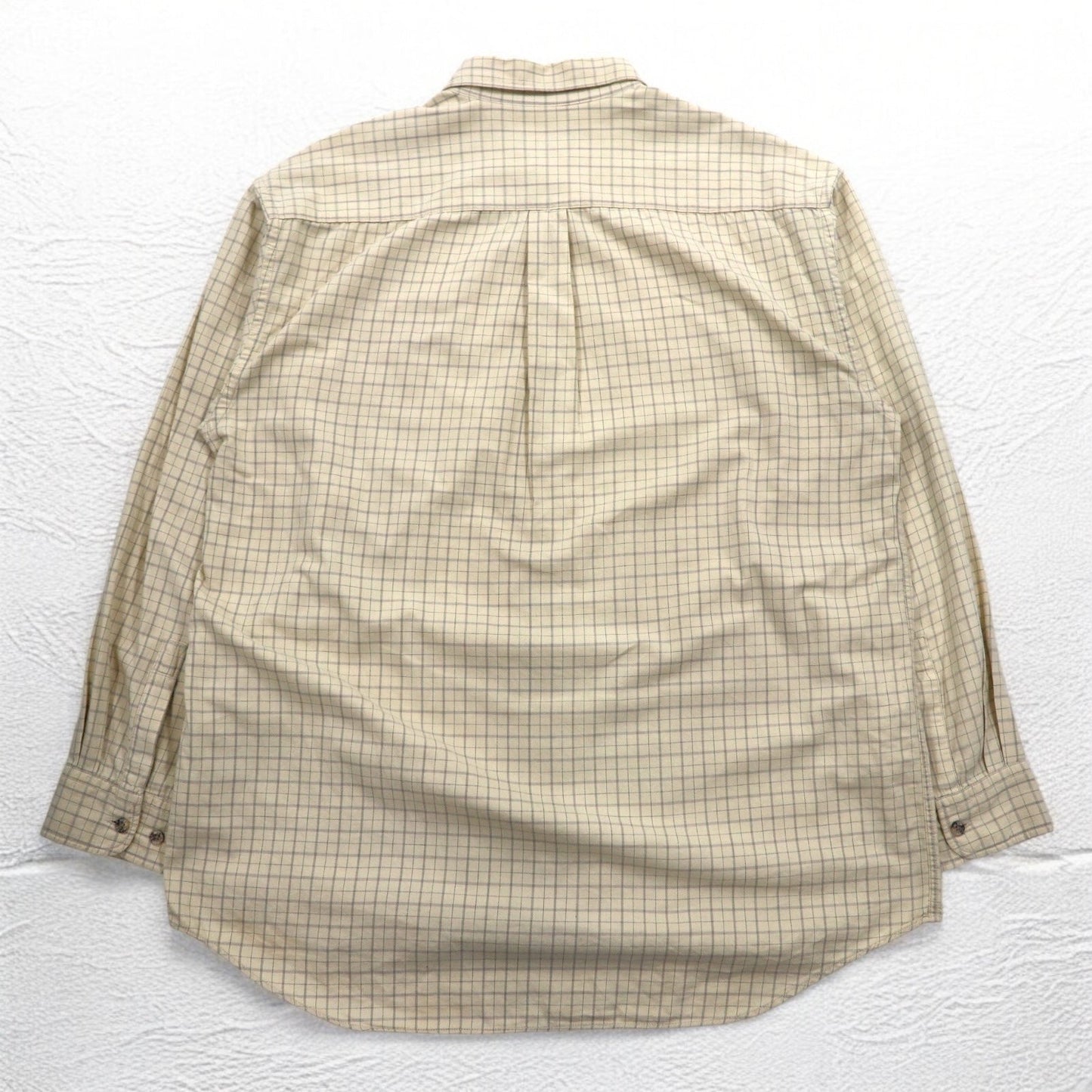 MCM ボタンダウンシャツ XL ベージュ チェック コットン 胸ポケット ワンポイントロゴ刺繍
