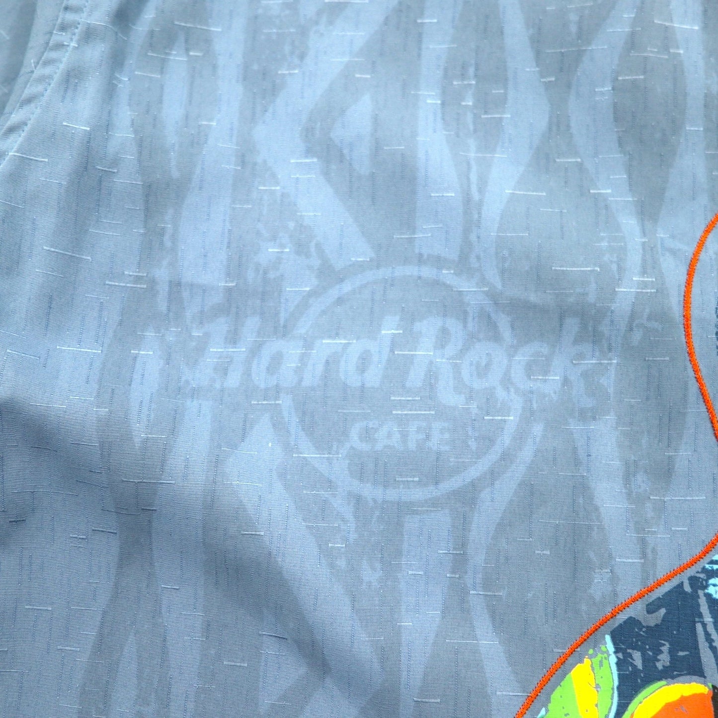 Hard Rock CAFE 半袖 オープンカラーシャツ 開襟 アロハシャツ XL ネイビー レーヨン 刺繍 ギターモチーフ 刺子