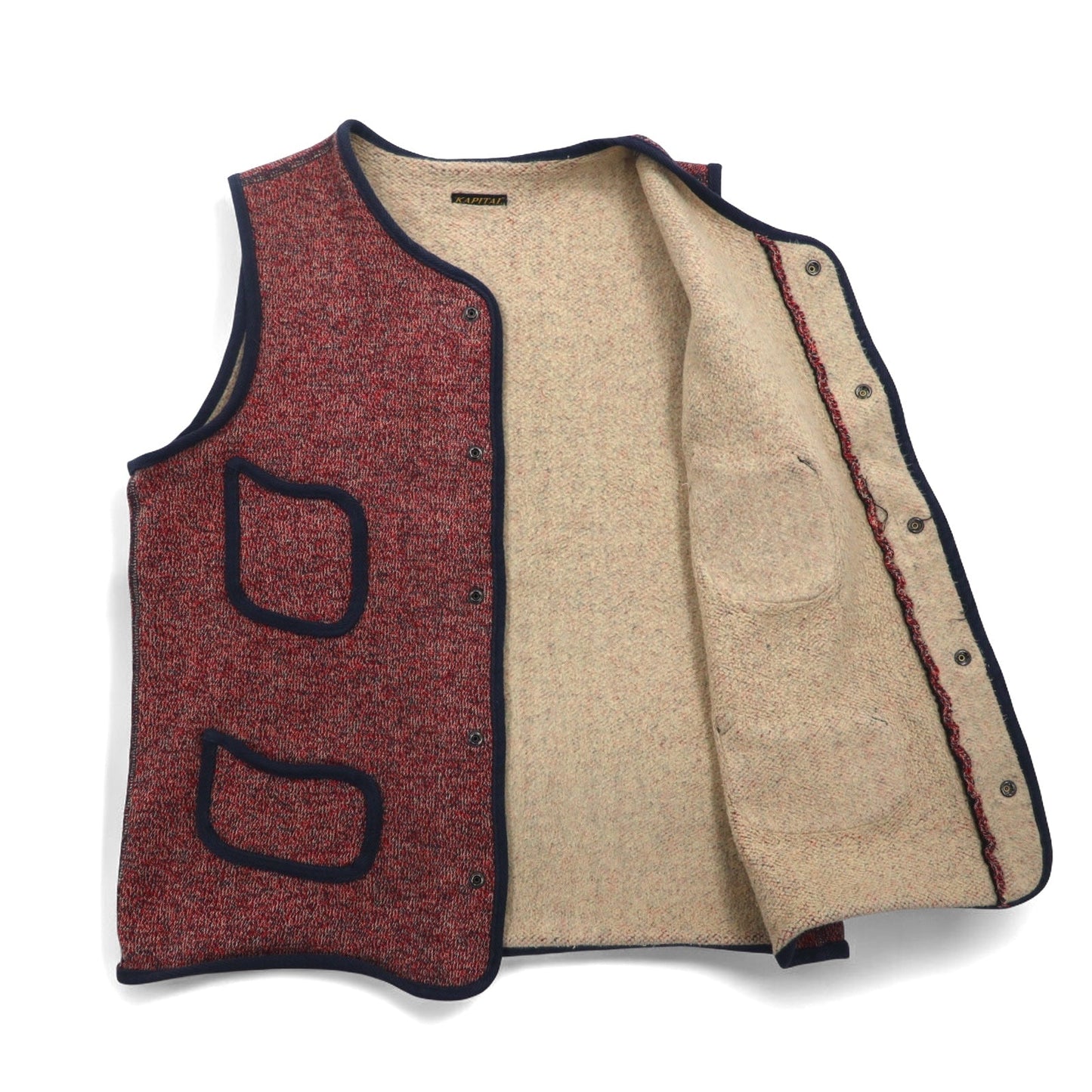 KAPITAL 裏毛 ビーチ クロス ベスト S レッド ネイビー パイピング スナップボタン 日本製