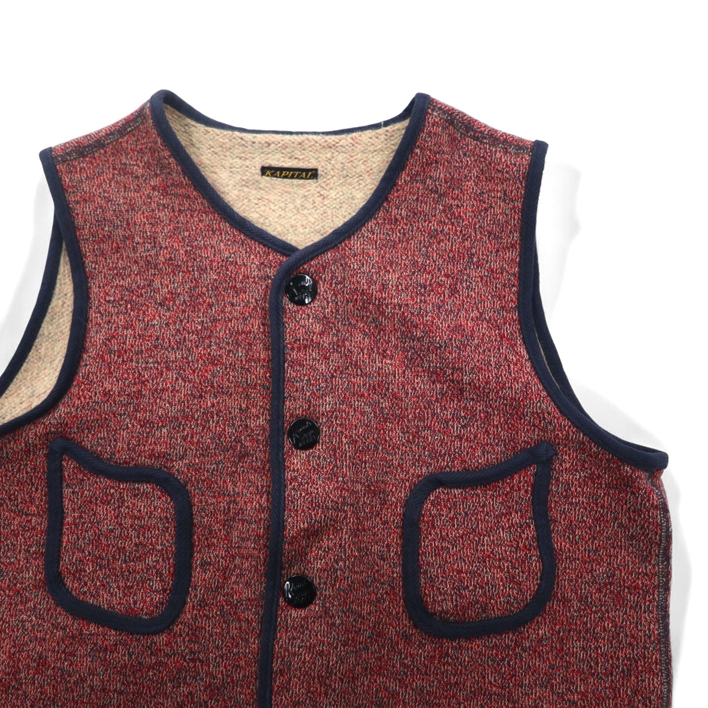 KAPITAL 裏毛 ビーチ クロス ベスト S レッド ネイビー パイピング スナップボタン 日本製