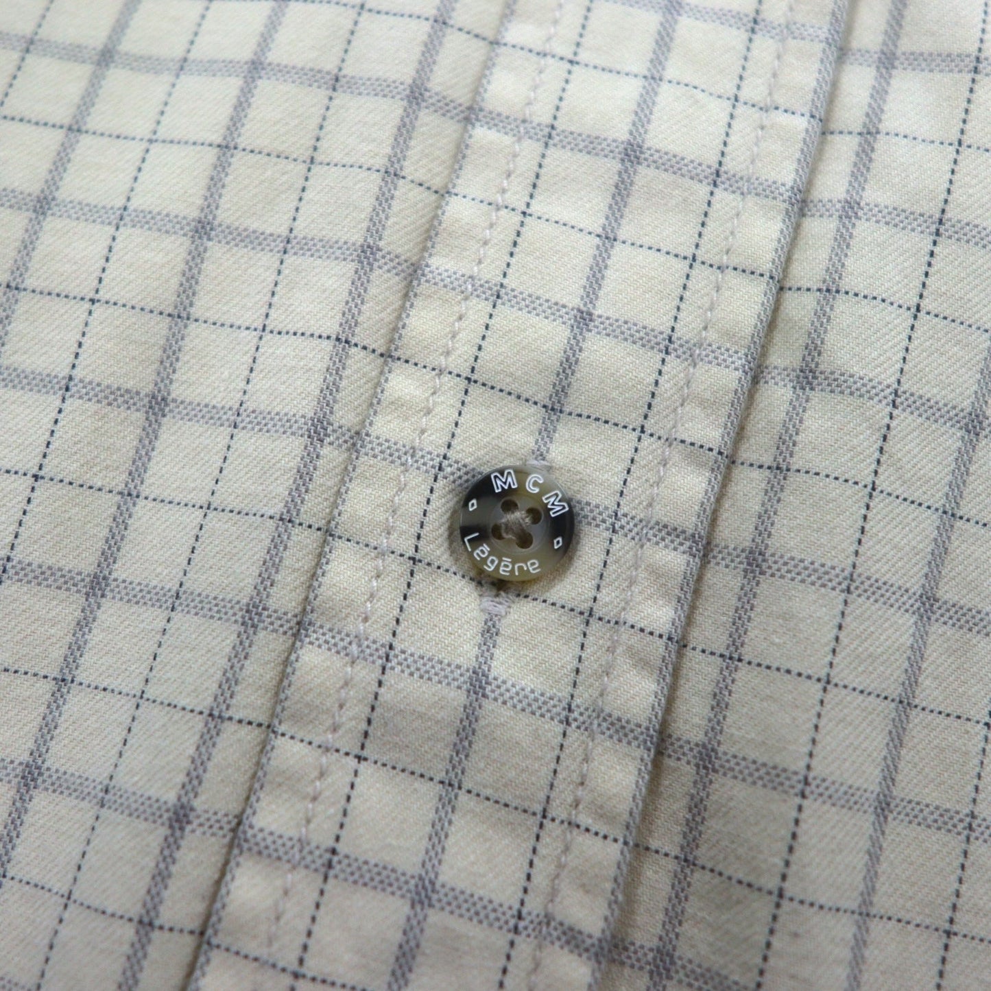 MCM ボタンダウンシャツ XL ベージュ チェック コットン 胸ポケット ワンポイントロゴ刺繍