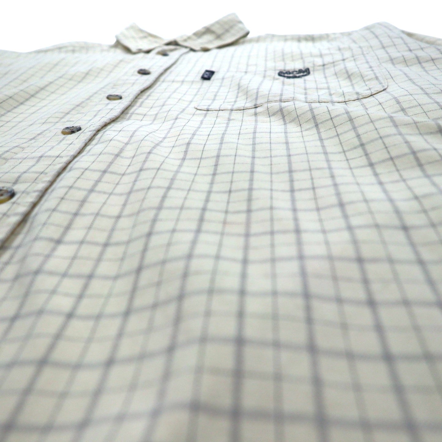 MCM ボタンダウンシャツ XL ベージュ チェック コットン 胸ポケット ワンポイントロゴ刺繍