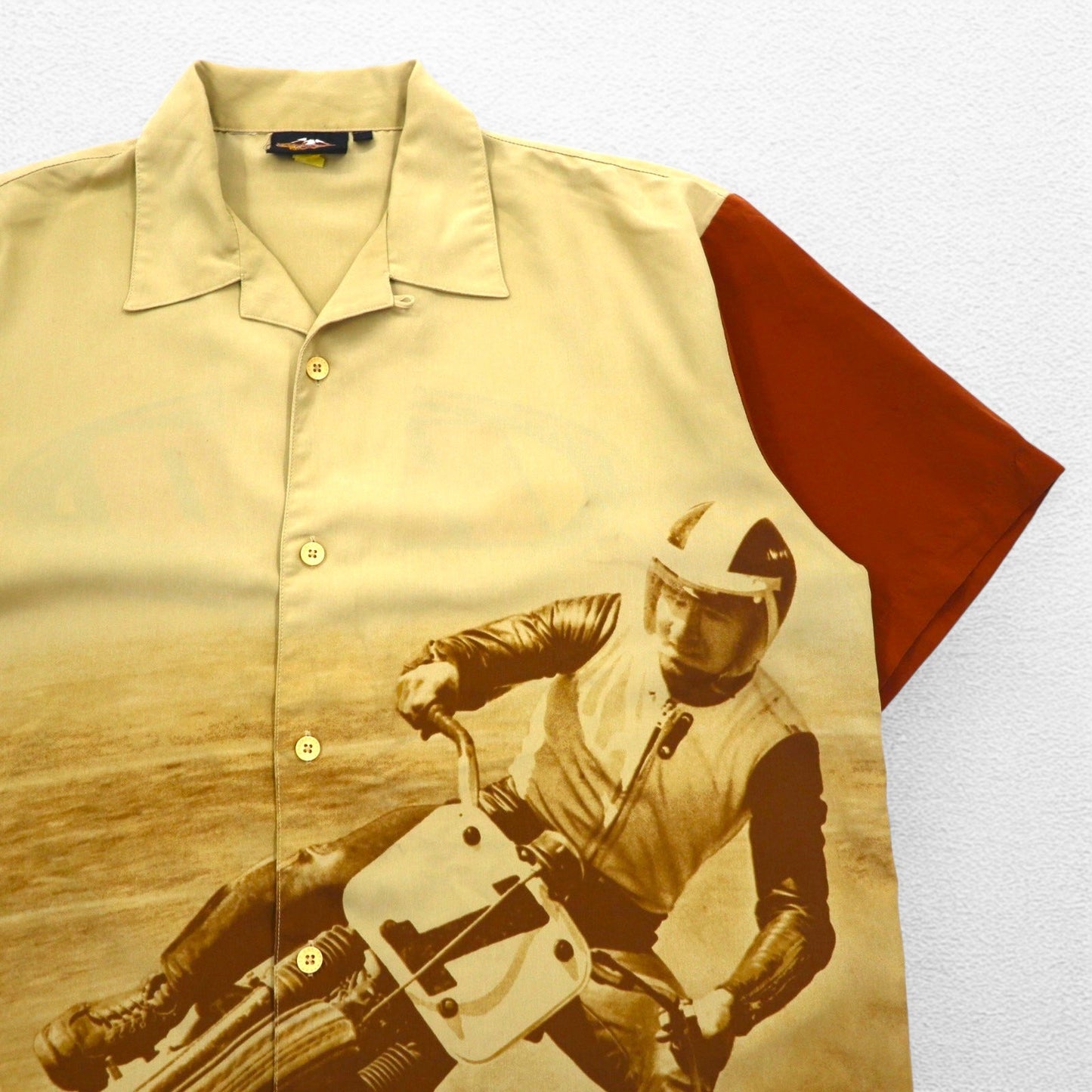 HARLEY DAVIDSON モーターサイクル グラフィック 開襟 半袖 オープンカラーシャツ XL ベージュ バックロゴ