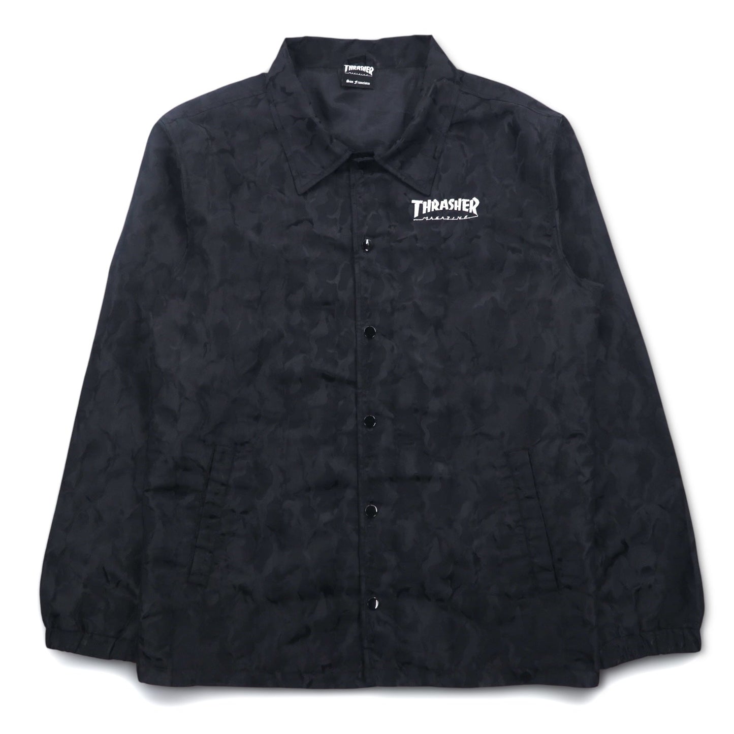 THRASHER カモフラ コーチジャケット L ブラック ポリエステル バックロゴ刺繍