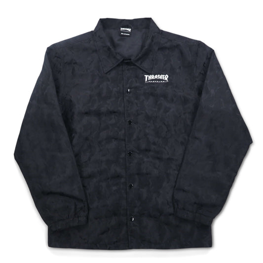 THRASHER カモフラ コーチジャケット L ブラック ポリエステル バックロゴ刺繍