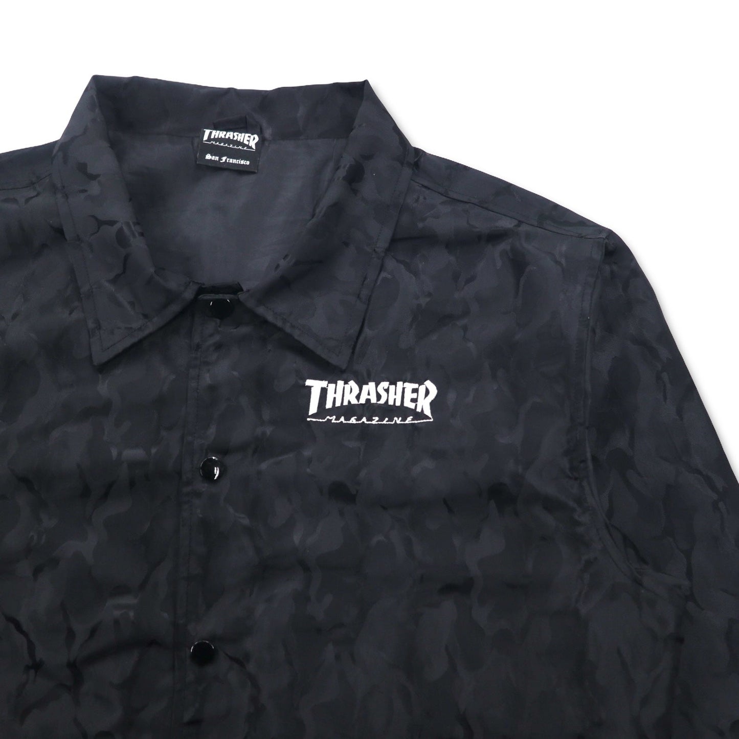 THRASHER カモフラ コーチジャケット L ブラック ポリエステル バックロゴ刺繍
