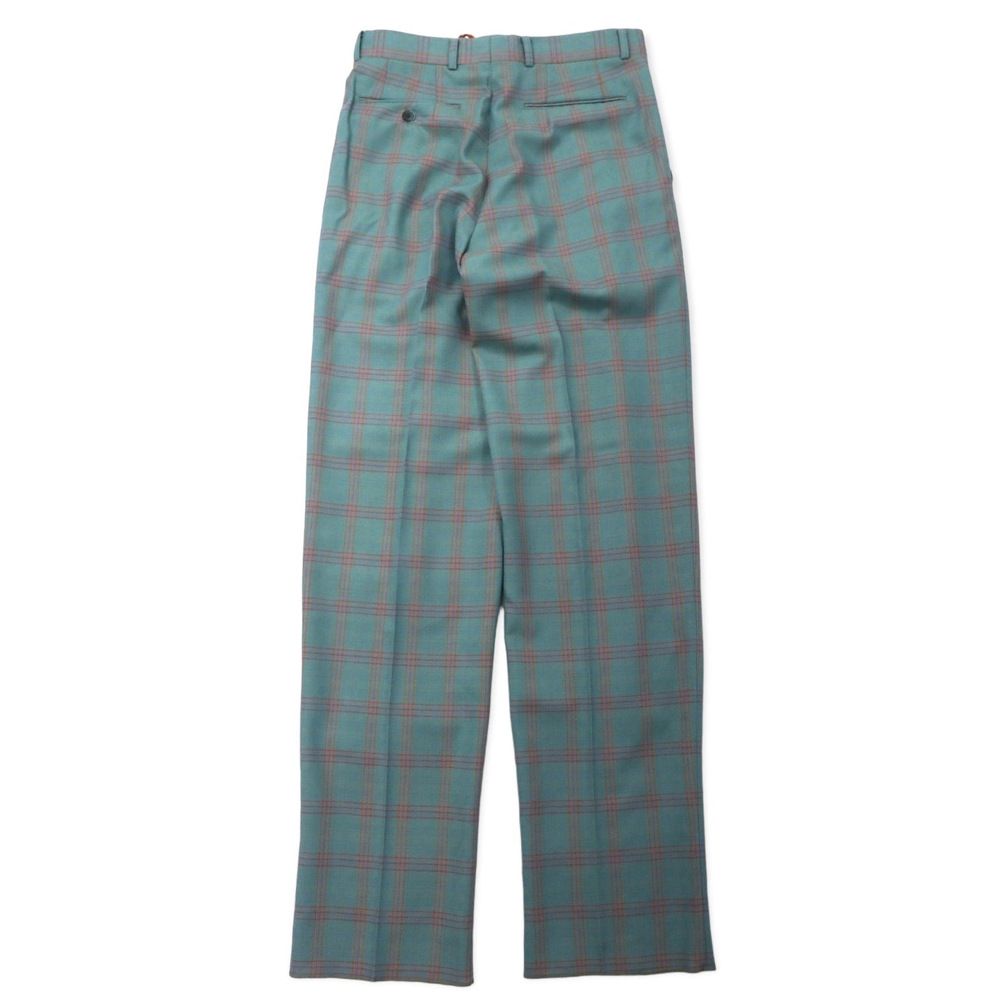 LANCEL オールド 2タック ワイド スラックスパンツ 79 グリーン チェック ウール 日本製 未使用品