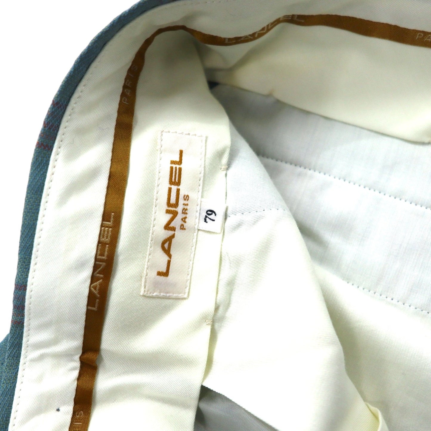 LANCEL オールド 2タック ワイド スラックスパンツ 79 グリーン チェック ウール 日本製 未使用品