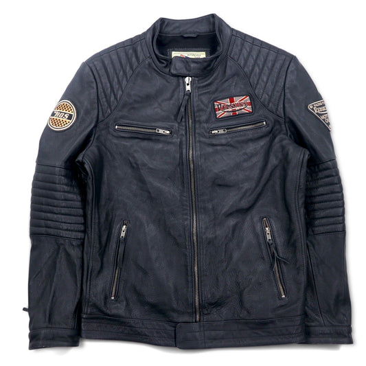 MOTORCYCLE TOGS REDSKINS シングル レザー ライダース バイカージャケット L ブラック ユニオンジャック ワッペン バックロゴ キルティング