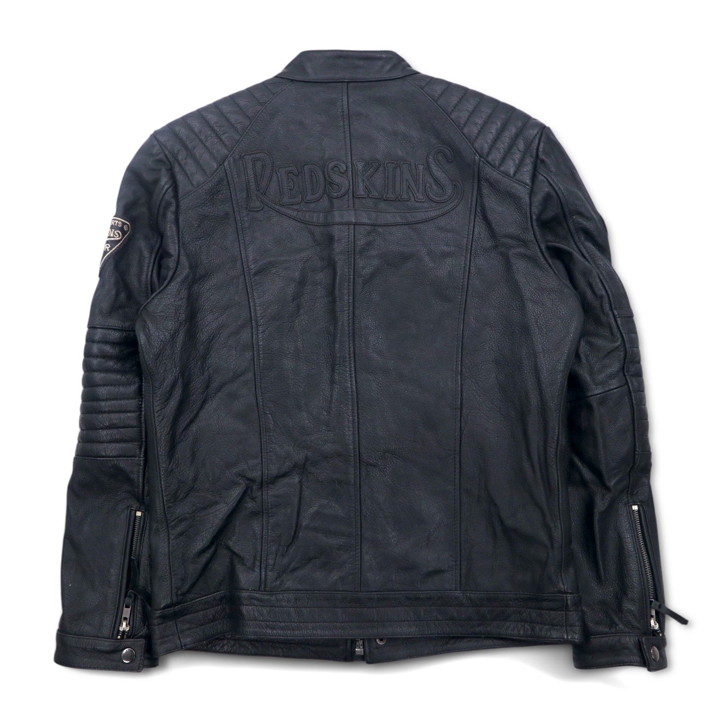 MOTORCYCLE TOGS REDSKINS シングル レザー ライダース バイカージャケット L ブラック ユニオンジャック ワッペン バックロゴ キルティング