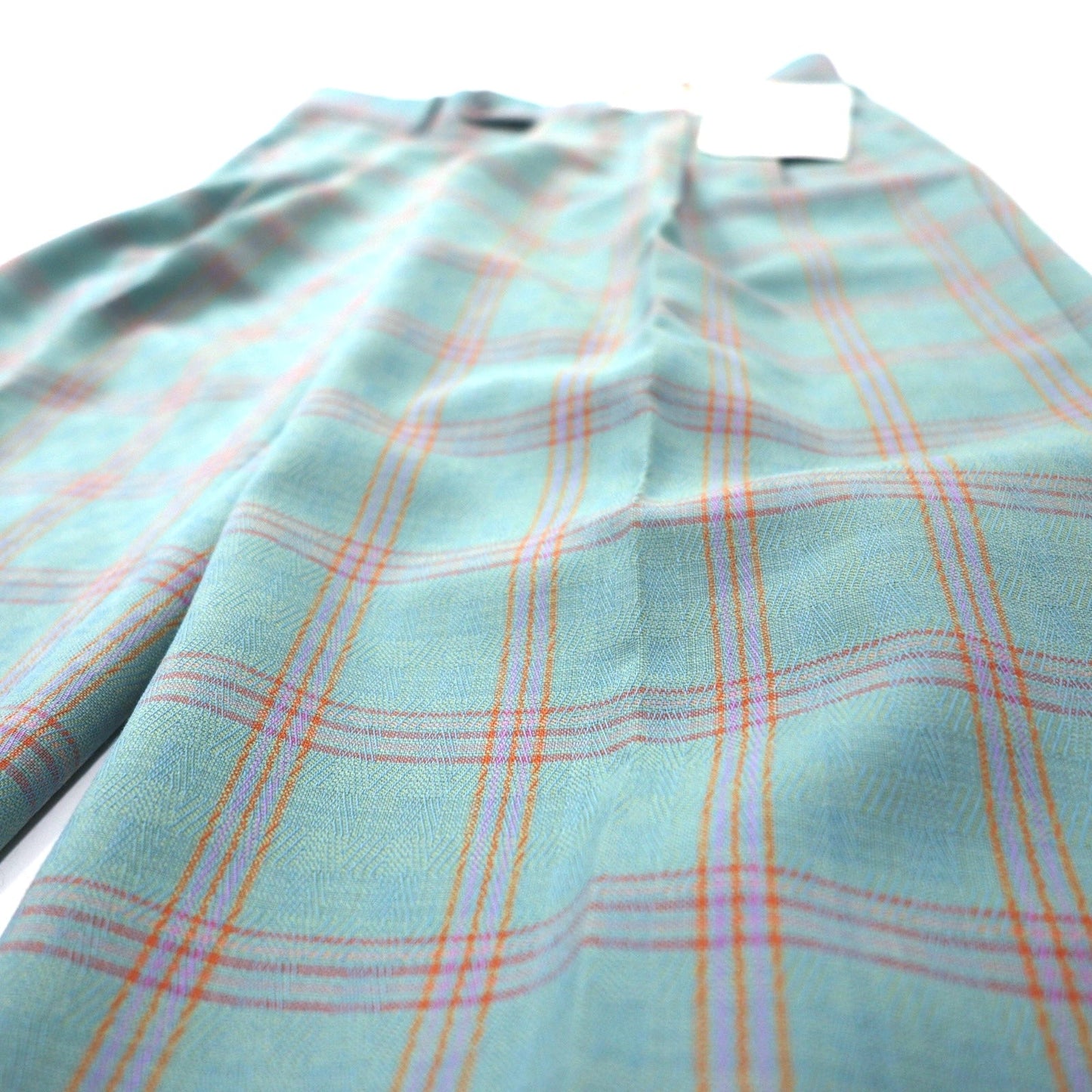 LANCEL オールド 2タック ワイド スラックスパンツ 79 グリーン チェック ウール 日本製 未使用品