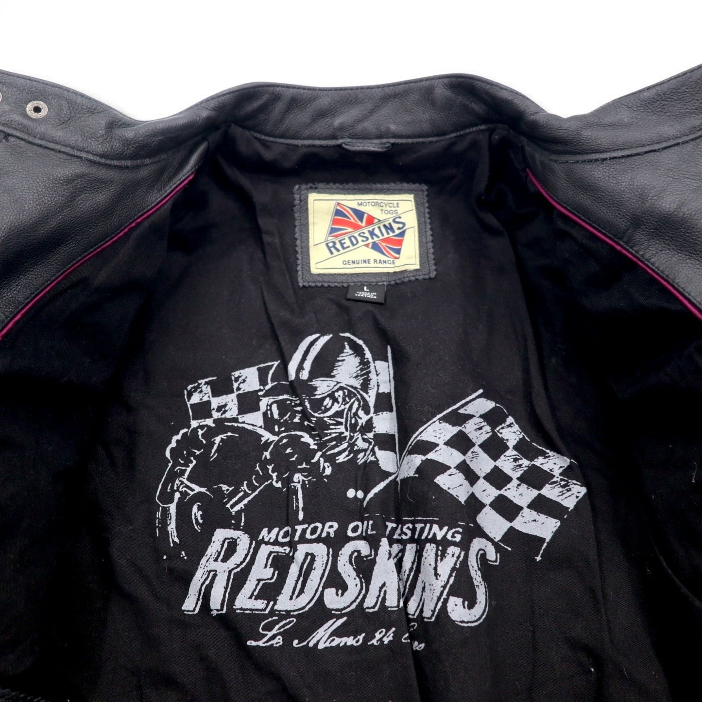 MOTORCYCLE TOGS REDSKINS シングル レザー ライダース バイカージャケット L ブラック ユニオンジャック ワッペン バックロゴ キルティング