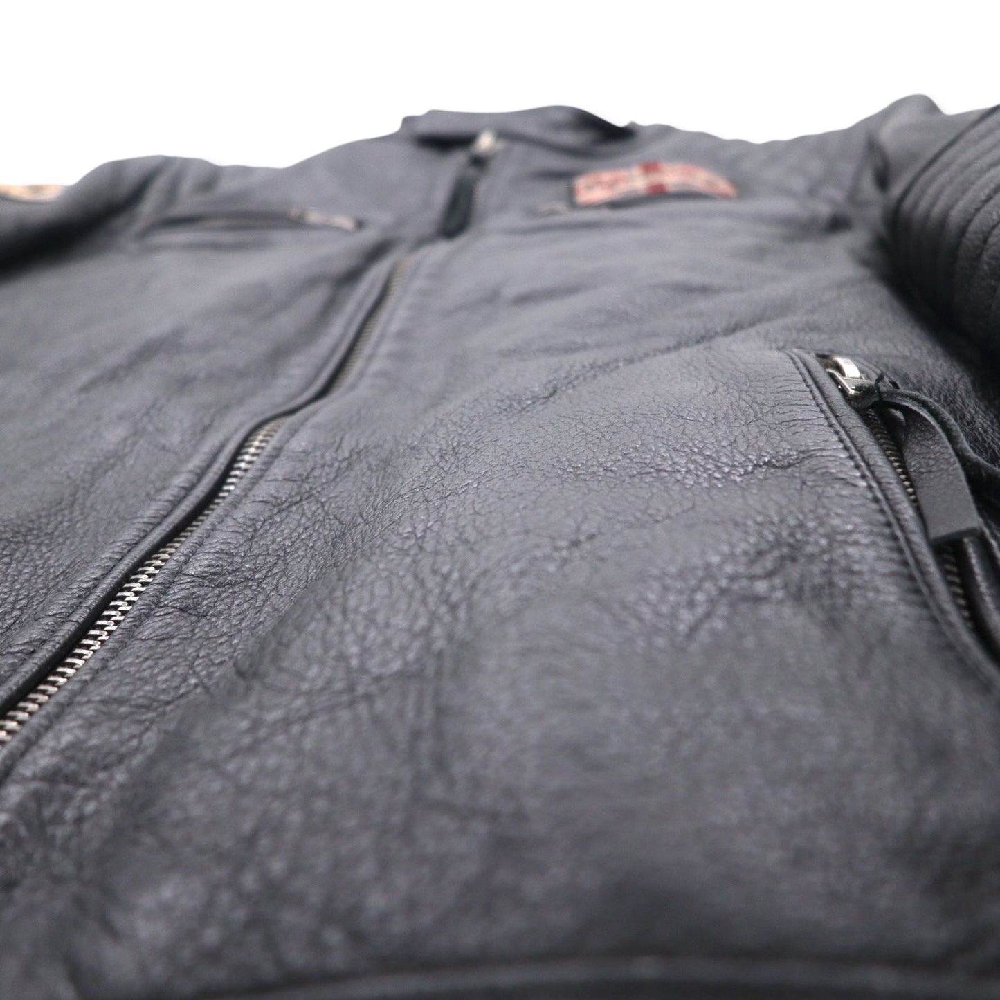 MOTORCYCLE TOGS REDSKINS シングル レザー ライダース バイカージャケット L ブラック ユニオンジャック ワッペン バックロゴ キルティング