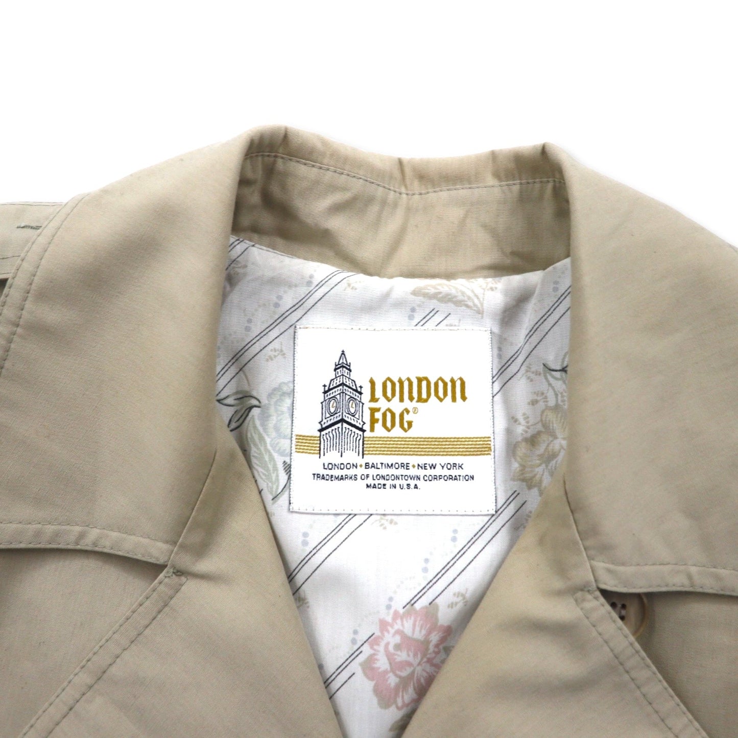 LONDON FOG 90年代 USA製トレンチコート XL ベージュ ポリエステル コットン 裏地花柄