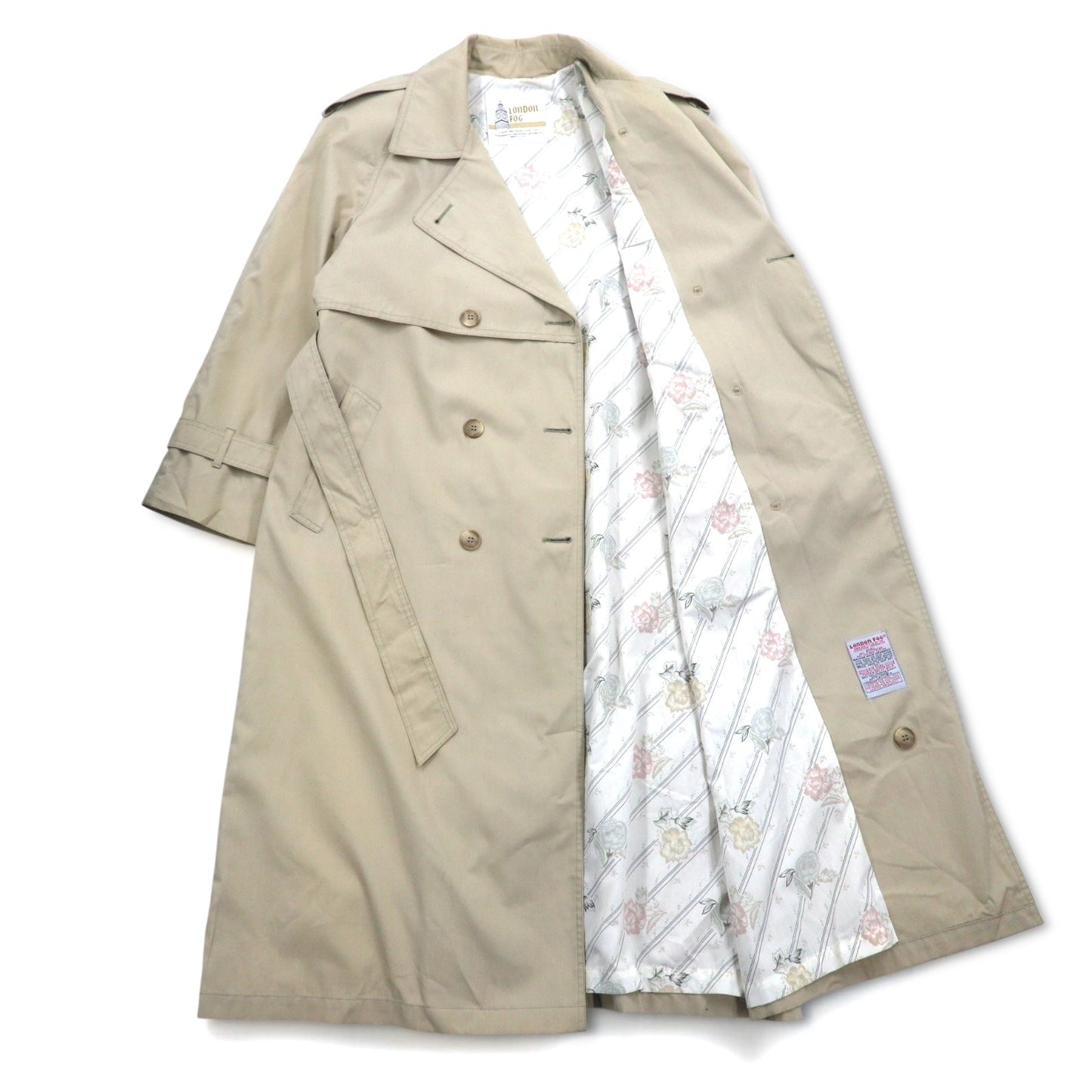 LONDON FOG 90年代 USA製トレンチコート XL ベージュ ポリエステル コットン 裏地花柄