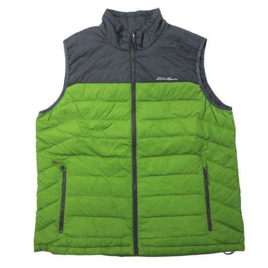 Eddie Bauer 2トーン ダウンベスト TXL グリーン グレー ナイロン ワンポイントロゴ 0805
