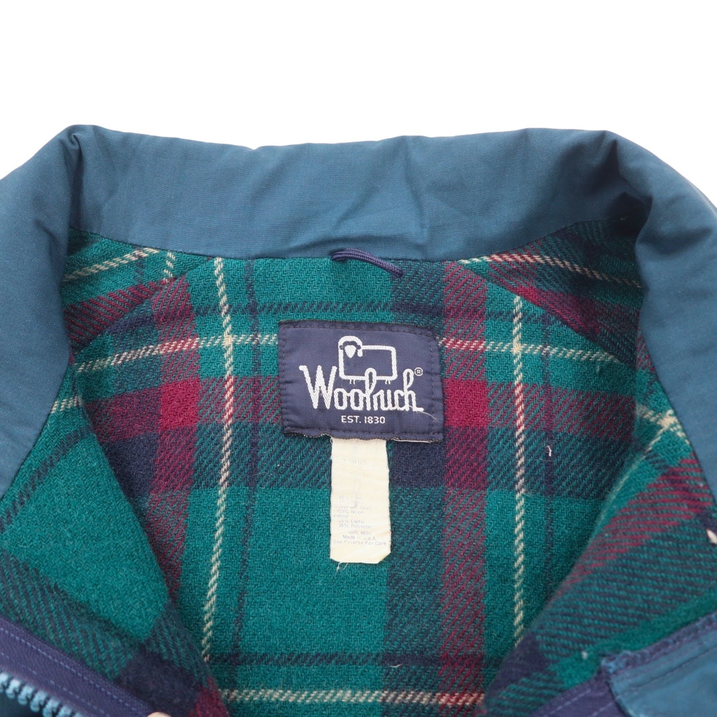 Woolrich 80年代 USA製 インサレーションジャケット L ナイロン ブルー ダブルジップ  裏地チェック 中綿 ドローコード