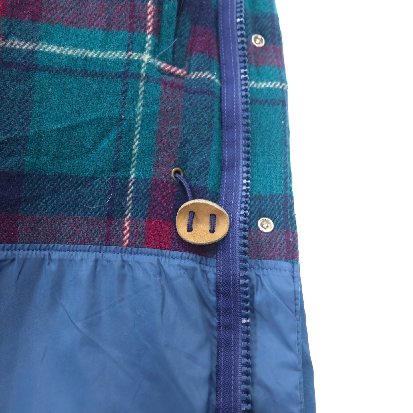 Woolrich 80年代 USA製 インサレーションジャケット L ナイロン ブルー ダブルジップ  裏地チェック 中綿 ドローコード