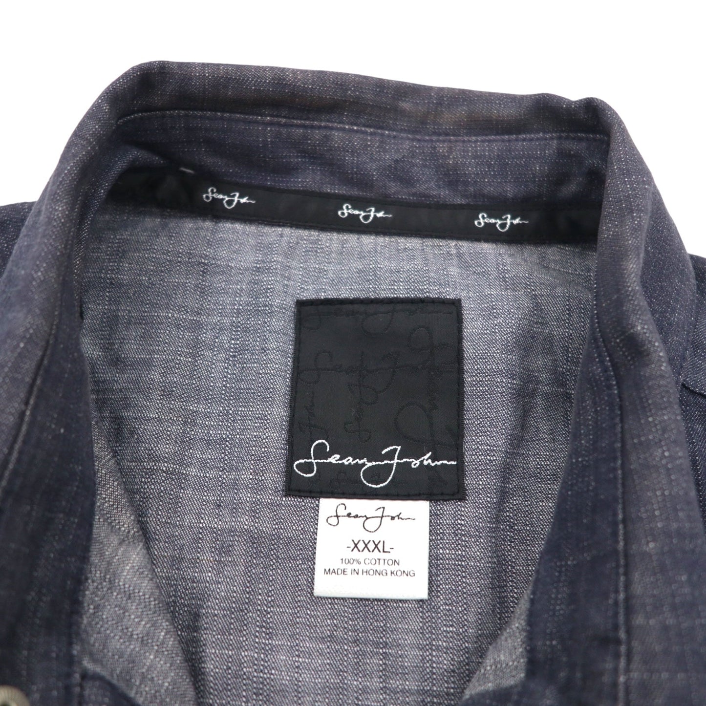 Sean John 00年代 半袖 ブラックデニムシャツ 3XL コットン スナップボタン