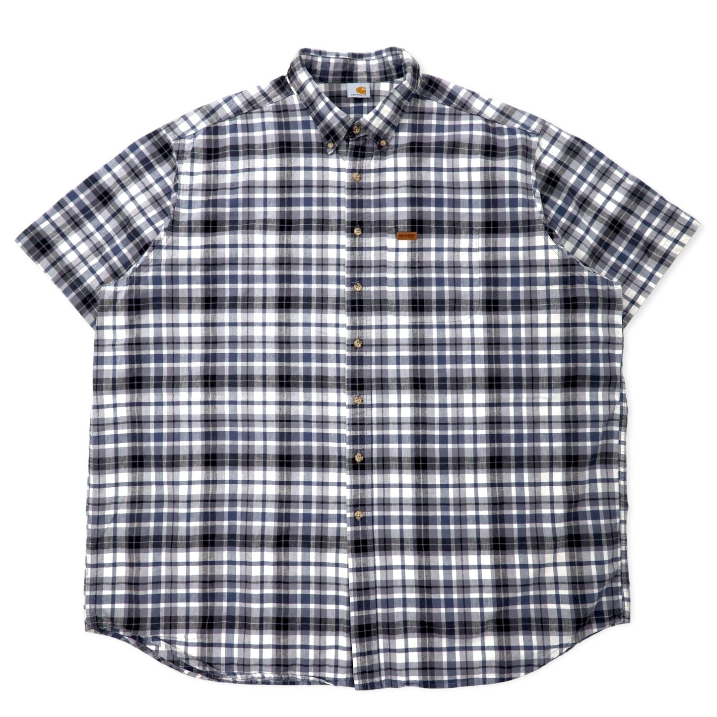 carhartt 半袖ボタンダウンシャツ XXL グレーチェック コットン ビッグサイズ