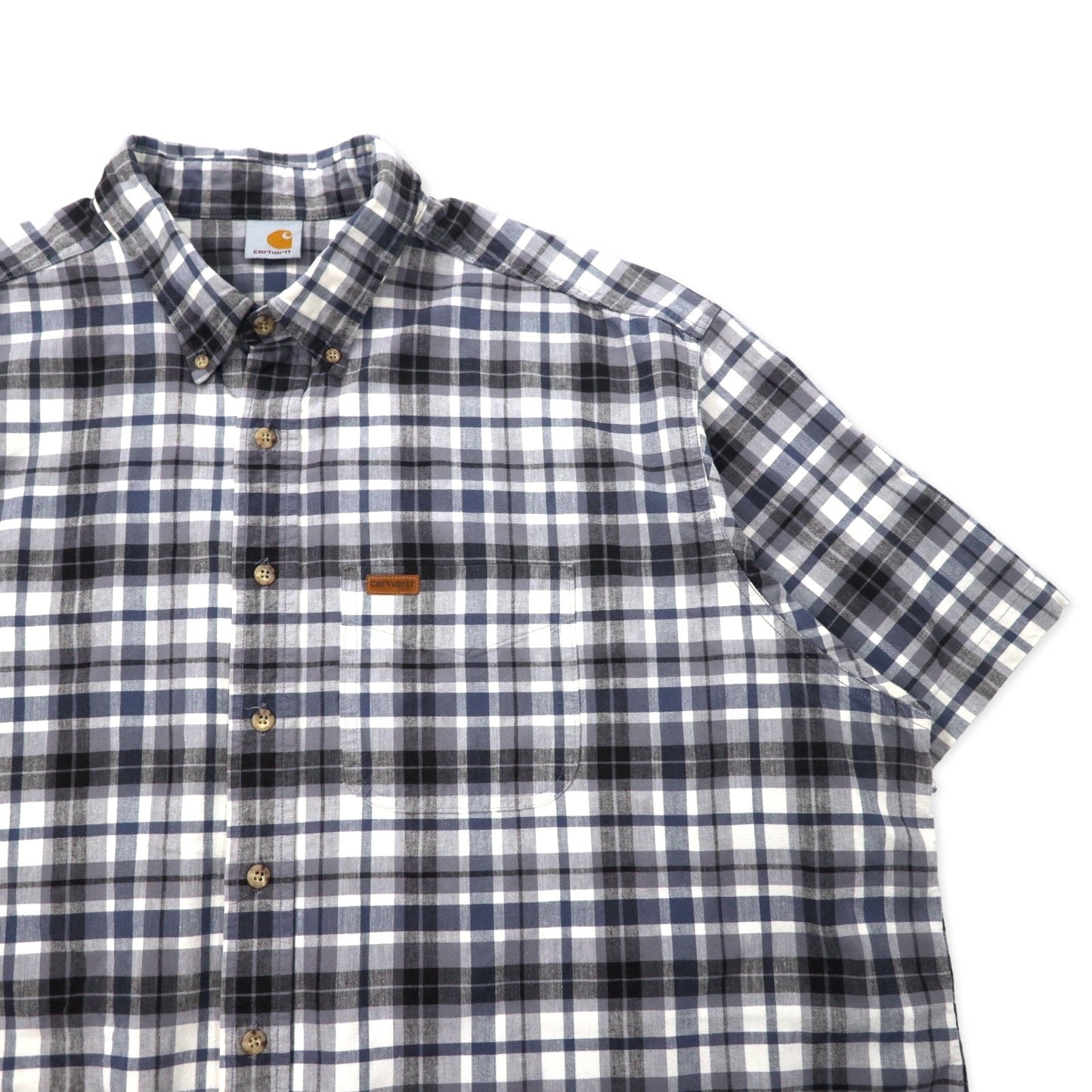 carhartt 半袖ボタンダウンシャツ XXL グレーチェック コットン ビッグサイズ