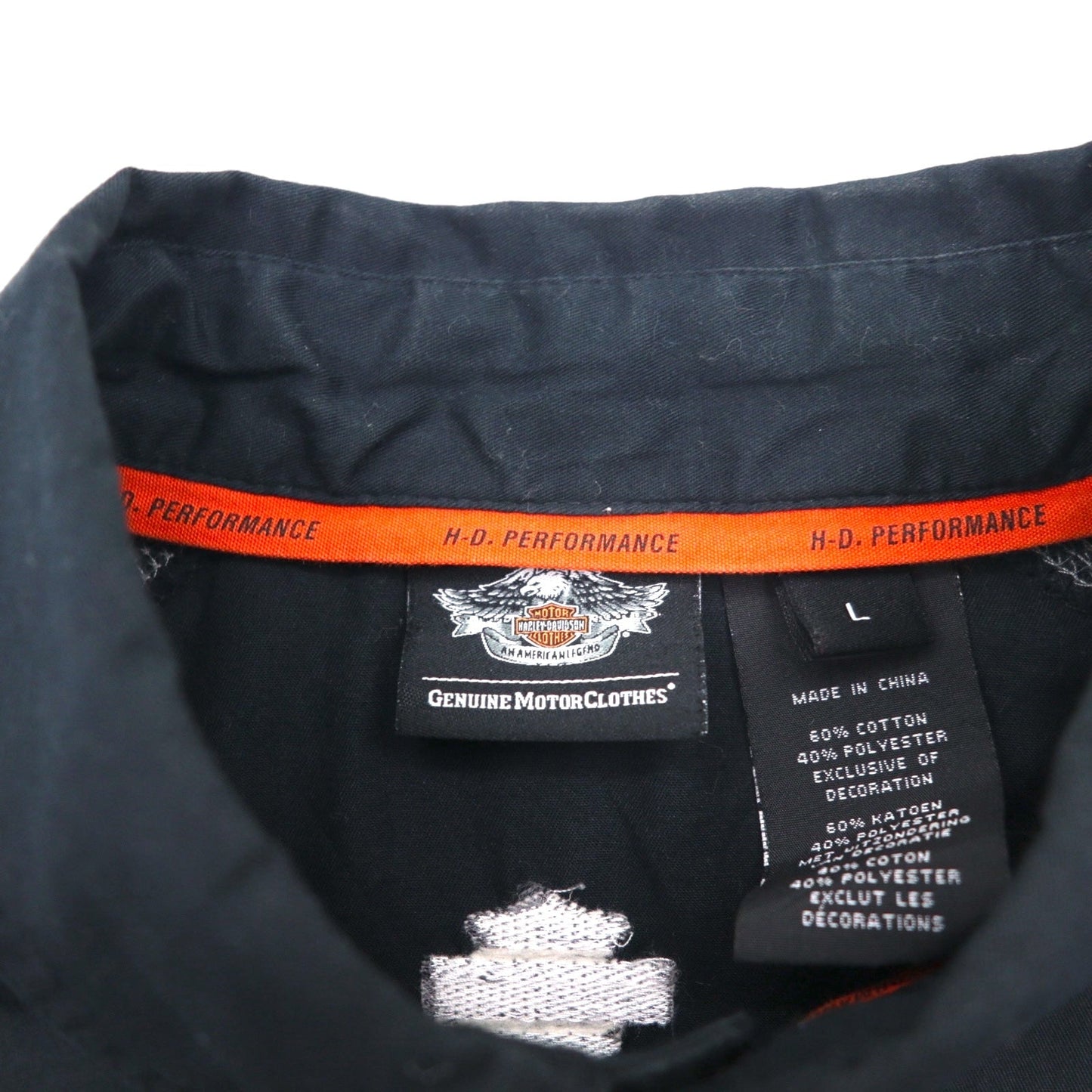 HARLEY DAVIDSON 半袖 ワークシャツ L ブラック ダブルポケット ワンポイントロゴ刺繍