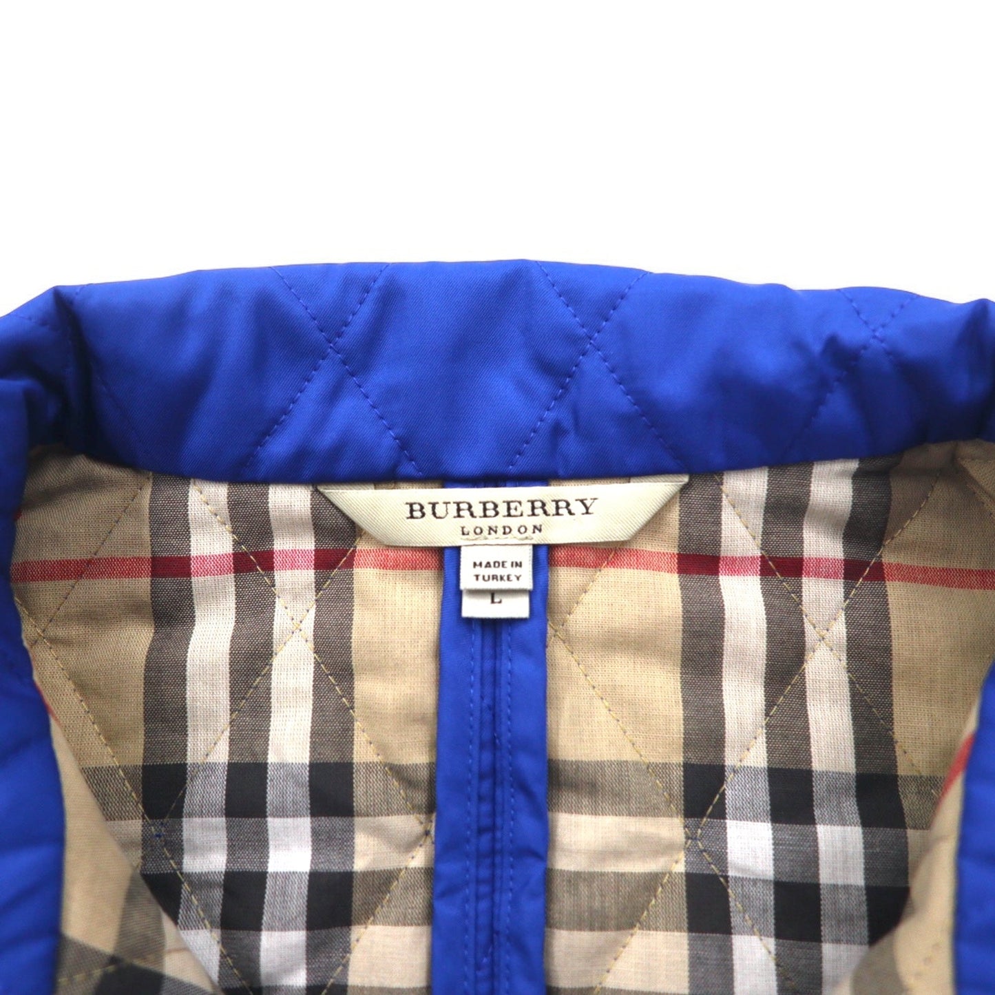 BURBERRY ショート丈 ダブルジップ キルティングジャケット L ブルー 裏地 ノバチェック トルコ製
