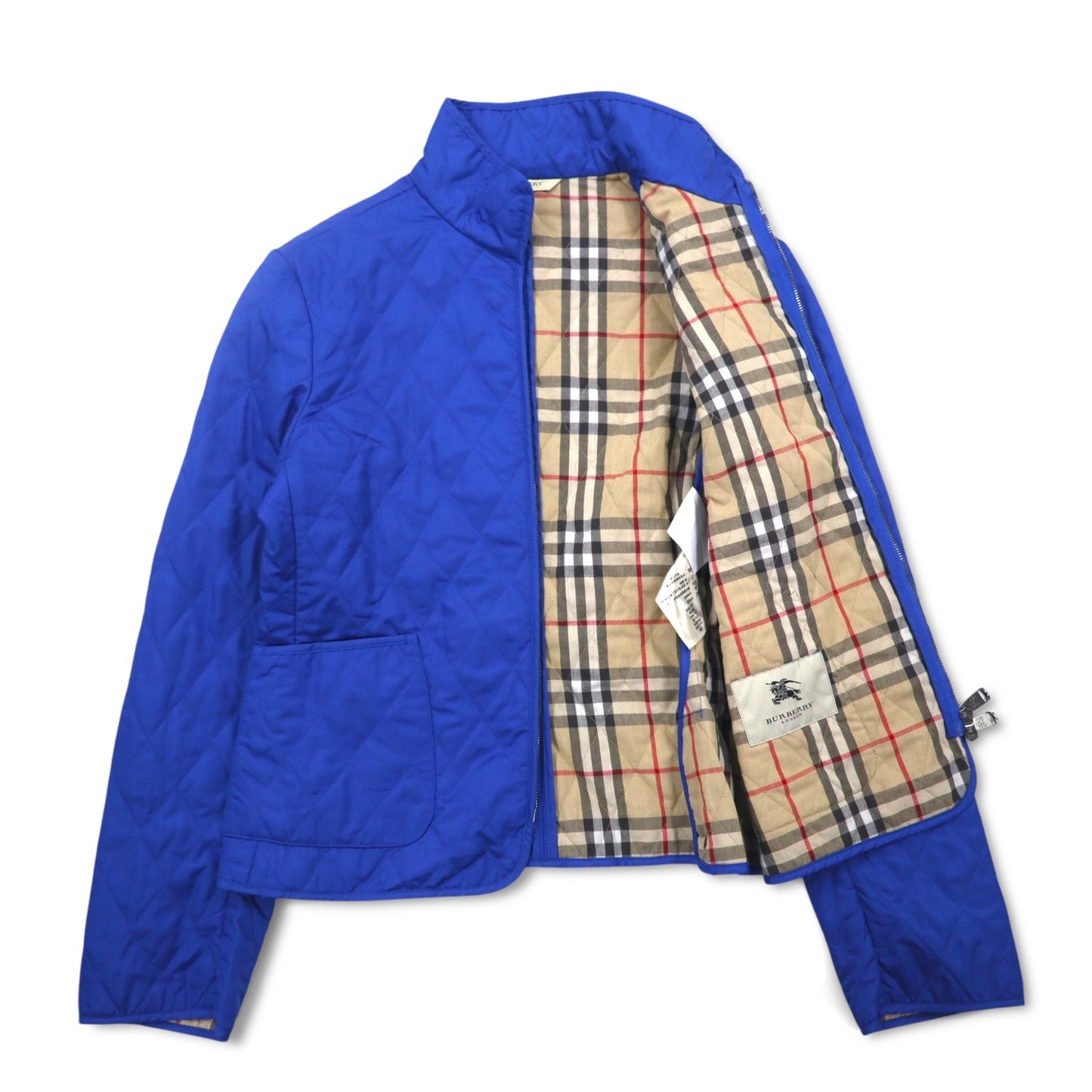 BURBERRY ショート丈 ダブルジップ キルティングジャケット L ブルー 裏地 ノバチェック トルコ製