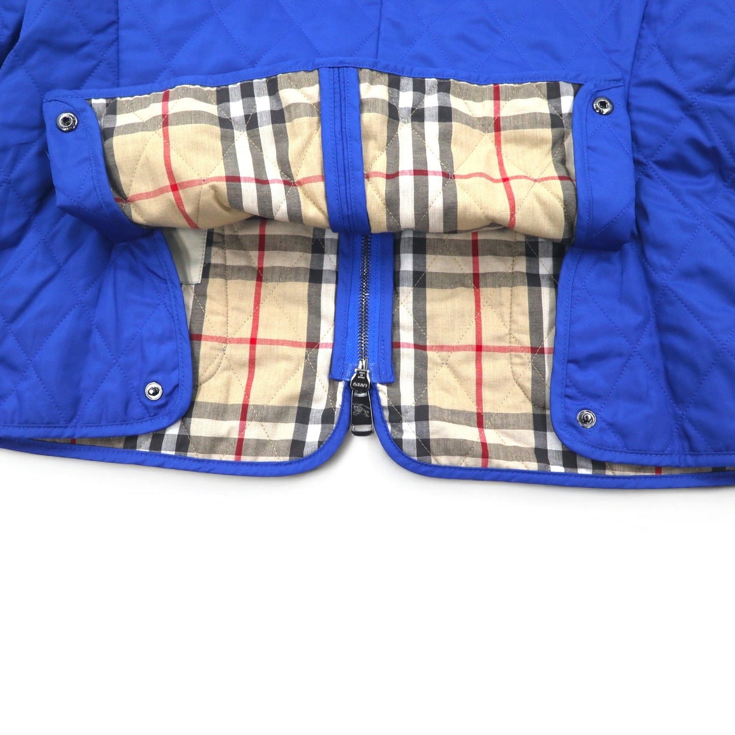 BURBERRY ショート丈 ダブルジップ キルティングジャケット L ブルー 裏地 ノバチェック トルコ製