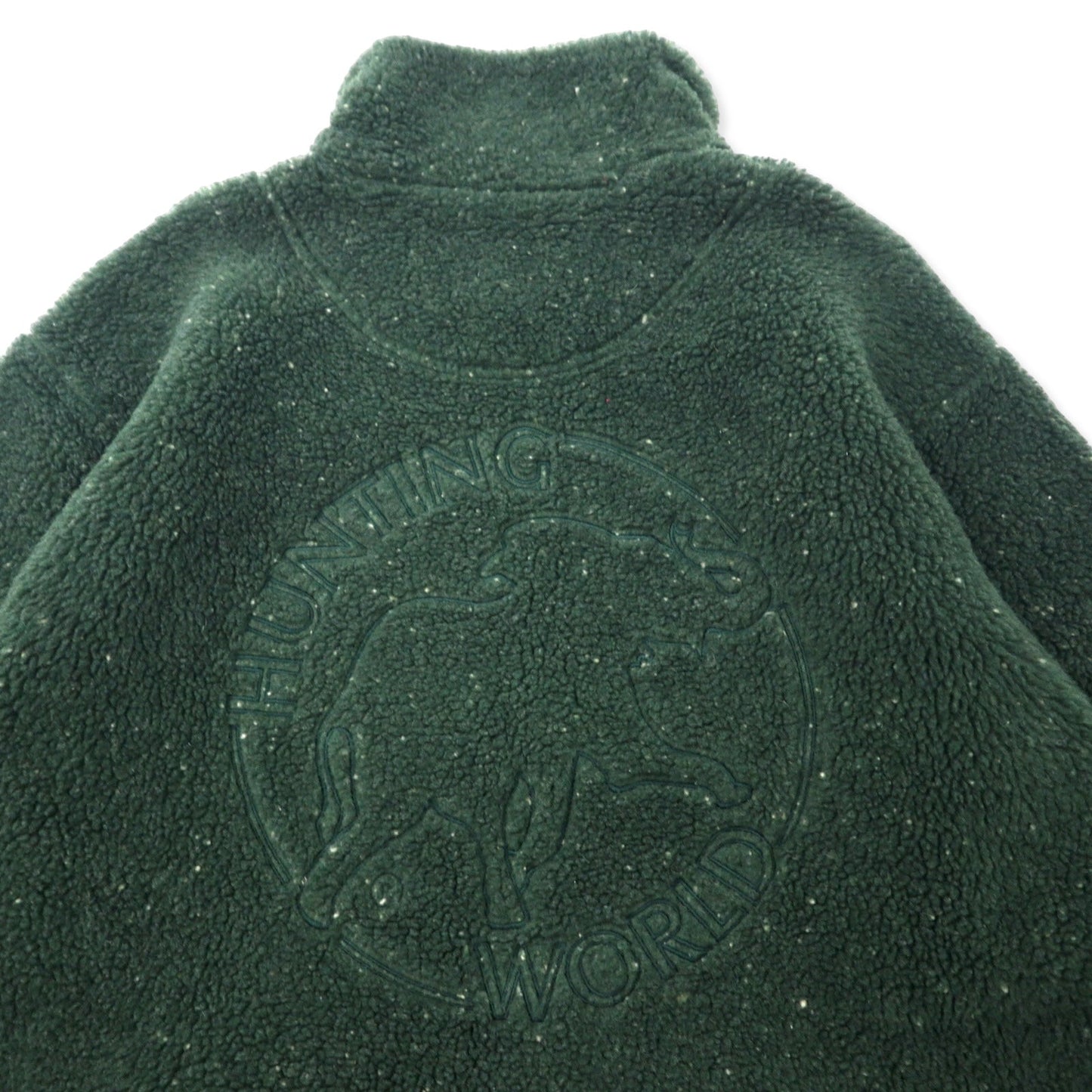 HUNTING WORLD イタリア製 ハーフジップ ボア フリースジャケット S カーキ ポリエステル バックロゴ刺繍